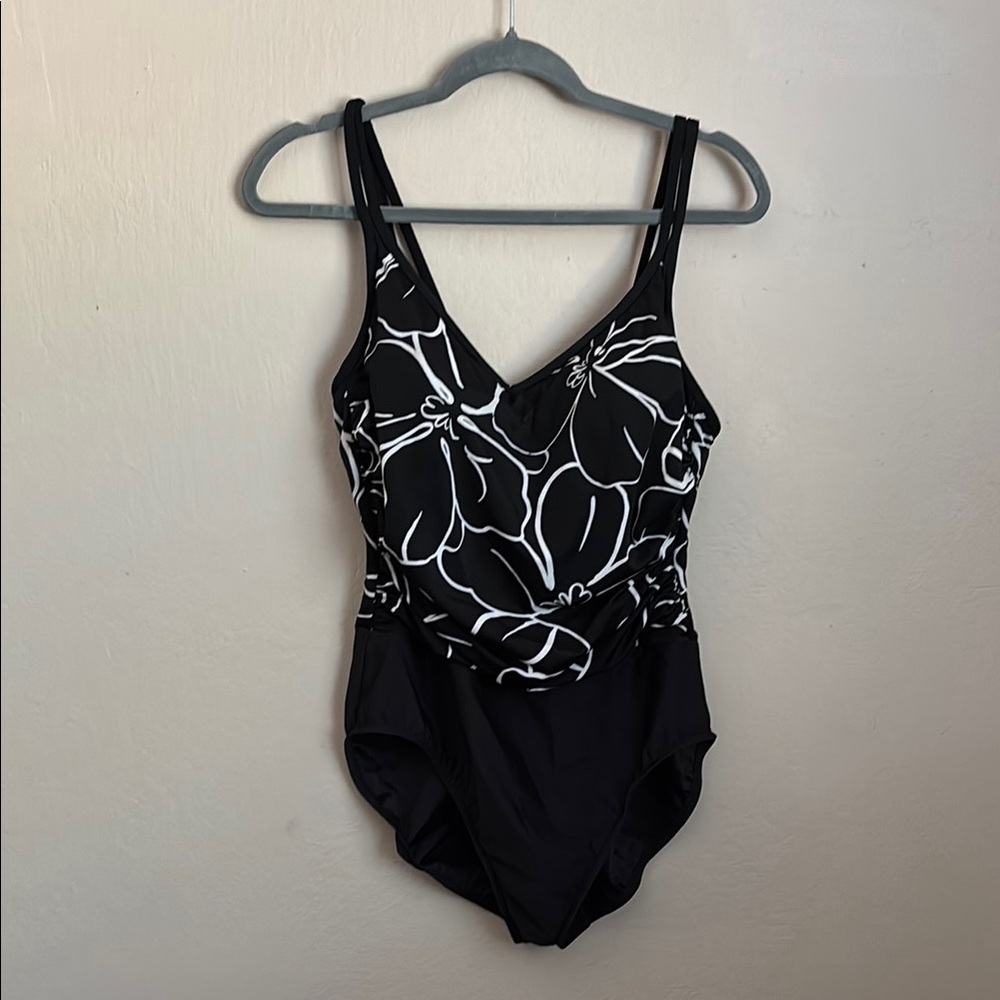 Miraclesuit Black and White Floral One Piece Swimsuit size 10